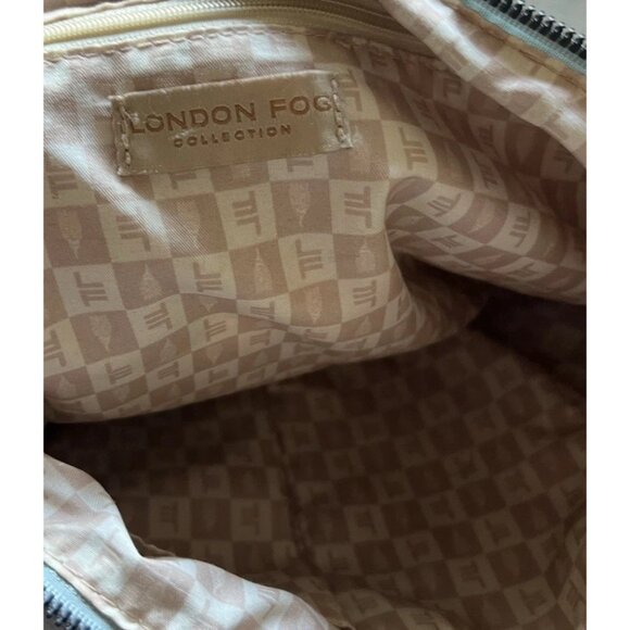 London Fog Travel Bag Houndstooth Brwn Barrel Duffle Leather Light Blue Bag - Picture 12 of 14